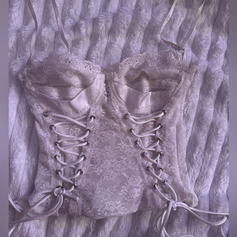 The Kript White Lace up Corset Top